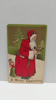 Antique Christmas Postcard Santa Claus Dressed in Red Divided Posted